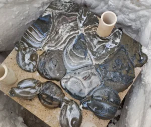 سفال مذاب روی صفحه نسوز بدون واش کوره